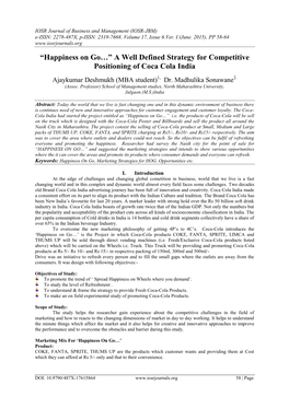 A Well Defined Strategy for Competitive Positioning of Coca Cola India