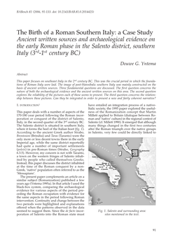 The Birth of a Roman Southern Italy: a Case Study Ancient Written