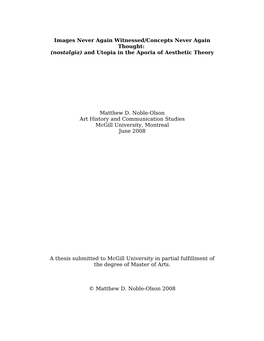 (Nostalgia) and Utopia in the Aporia of Aesthetic Theory Matthew D. N