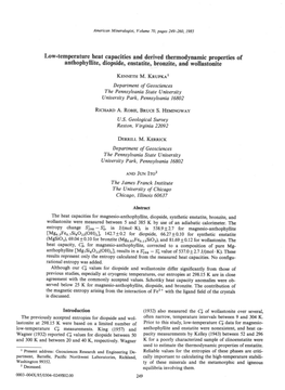 Low-Temperature Heat-Capacities and Derived Thermodynamic Properties