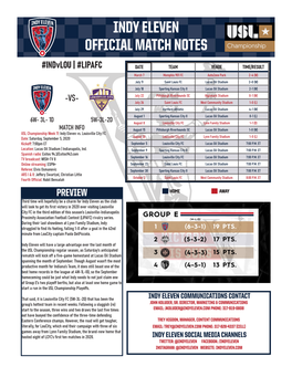 Indy Eleven Official Match Notes