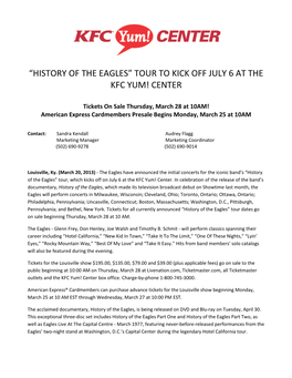 “History of the Eagles” Tour to Kick Off July 6 at the Kfc Yum! Center