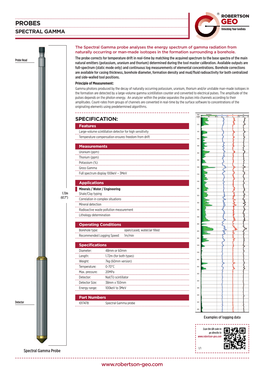 Spectral Gamma Probe Analyses the Energy Spectrum of Gamma Radiation from Naturally Occurring Or Man-Made Isotopes in the Formation Surrounding a Borehole