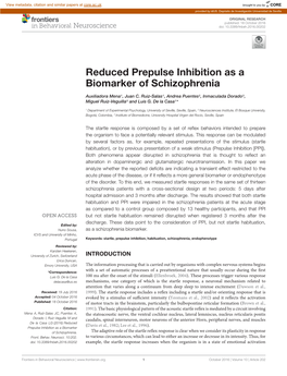 Reduced Prepulse Inhibition As a Biomarker of Schizophrenia