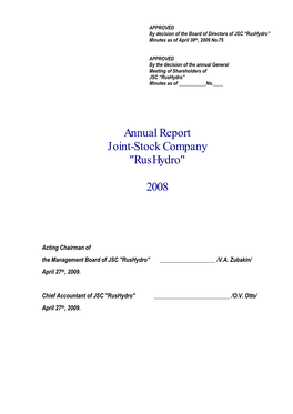 Annual Report Joint-Stock Company "Rushydro" 2008