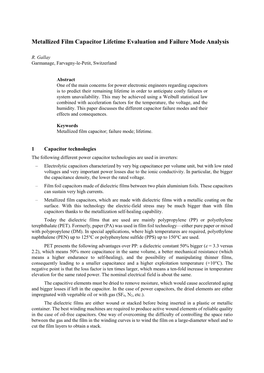 Metallized Film Capacitor Lifetime Evaluation and Failure Mode Analysis