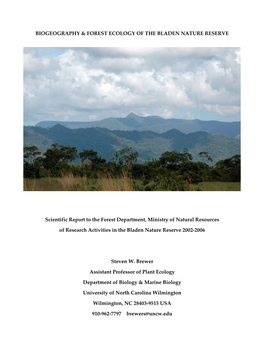 Biogeography & Forest Ecology of the Bladen