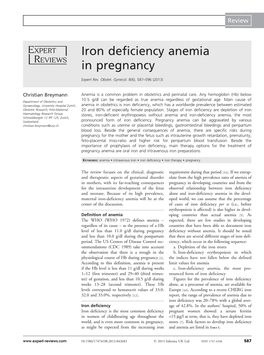 Iron Deficiency Anemia in Pregnancy