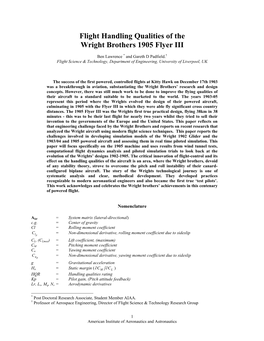 Flight Handling Qualities of the Wright Brothers 1905 Flyer III