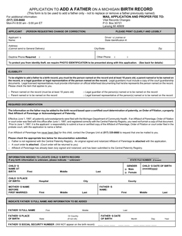 Application to Add a Father on a Michigan Birth Record