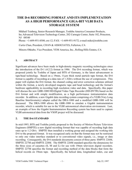 The D-6 Recording Format and Its Implementation As a High Performance Giga-Bit Vlbi Data Storage System