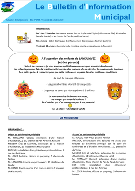 Bulletin Municipal Du 16 Octobre 2020