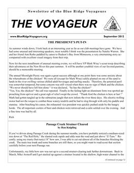 September 2012 Newsletter of the Blue Ridge Voyageurs the VOYAGEUR