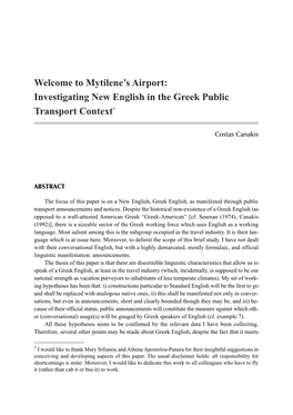 Mytilene's Airport: Investigating New English in the Greek Public