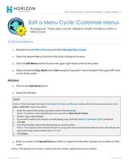 Edit a Menu Cycle: Customize Menus Background: These Steps Can Be Utilized to Modify the Menus Within a Menu Cycle