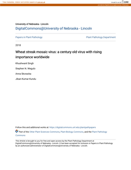 Wheat Streak Mosaic Virus: a Century Old Virus with Rising Importance Worldwide