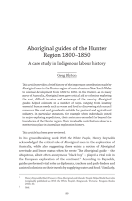 Aboriginal Guides of the Hunter Region 1800–1850