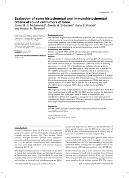 Evaluation of Some Histochemical and Immunohistochemical Criteria of Round Cell Tumors of Bone Eman M