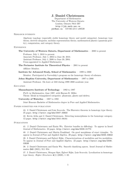 J. Daniel Christensen Department of Mathematics the University of Western Ontario London, Ontario N6A 5B7 Jdc@Uwo.Ca 519 661-2111 X86530