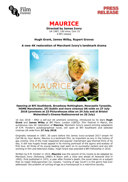 Bfi-Press-Release-New-4K-Restoration-Maurice-2018-07-16.Pdf