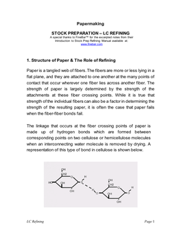 Papermaking STOCK PREPARATION