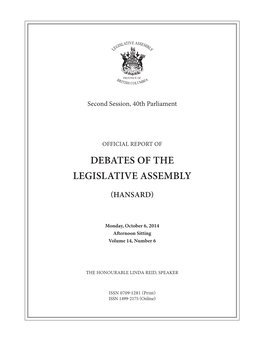 Debates of the Legislative Assembly