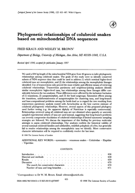 Phylogenetic Relationships of Colubroid Snakes Based on Rnitochondrial DNA Sequences