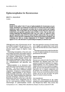 Epikeratophakia for Keratoconus