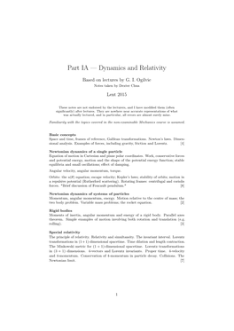 Part IA — Dynamics and Relativity