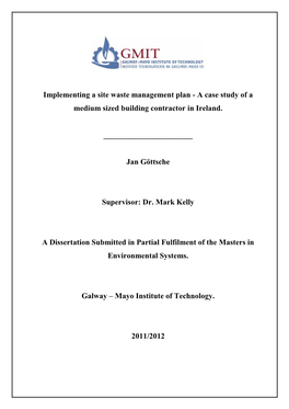 Waste Management Plan - a Case Study of a Medium Sized Building Contractor in Ireland