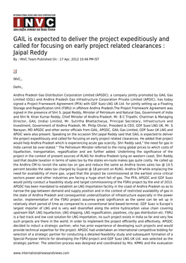 GAIL Is Expected to Deliver the Project Expeditiously and Called for Focusing on Early Project Related Clearances : Jaipal Re