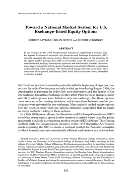 Toward a National Market System for U.S. Exchange–Listed Equity Options