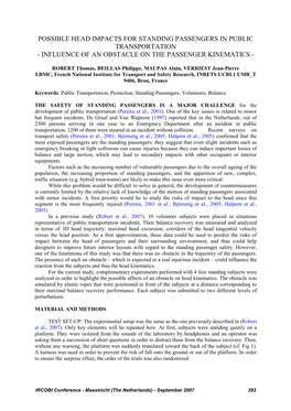 Possible Head Impacts for Standing Passengers in Public Transportation - Influence of an Obstacle on the Passenger Kinematics