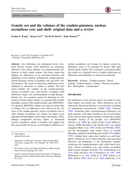 Genetic Sex and the Volumes of the Caudate-Putamen, Nucleus Accumbens Core and Shell: Original Data and a Review