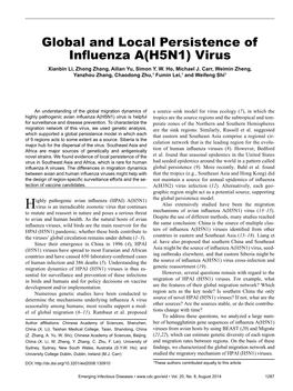 Global and Local Persistence of Influenza A(H5N1) Virus Xianbin Li, Zhong Zhang, Ailian Yu, Simon Y