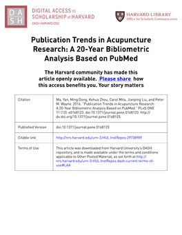 Publication Trends in Acupuncture Research: a 20-Year Bibliometric Analysis Based on Pubmed