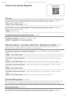 Crisis of the Roman Republic | University of Kent