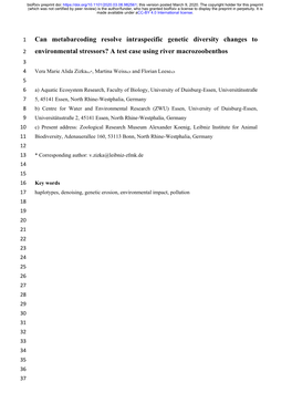 Can Metabarcoding Resolve Intraspecific Genetic Diversity Changes to Environmental Stressors?