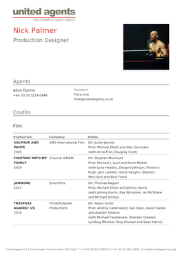 Nick Palmer Production Designer