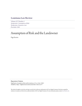 Assumption of Risk and the Landowner Page Keeton