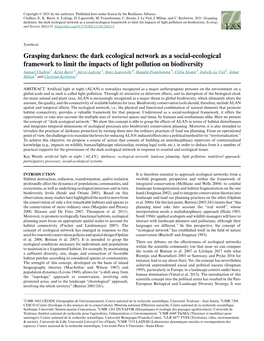 The Dark Ecological Network As a Social-Ecological Framework to Limit the Impacts of Light Pollution on Biodiversity