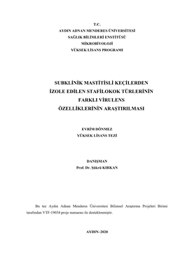 Subklinik Mastitisli Keçilerden Izole Edilen Stafilokok Türlerinin Farkli Virulens