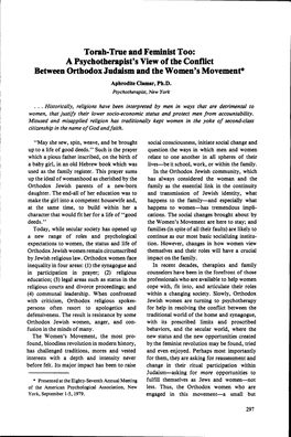 Torah-True and Feminist Too: a Psychotherapist's View of the Conflict Between Orthodox Judaism and the Women's Movement*