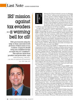 IRS' Mission Against Tax Evaders – a Warning Bell for All!