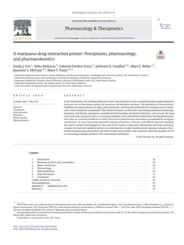 A Marijuana-Drug Interaction Primer: Precipitants, Pharmacology, and Pharmacokinetics