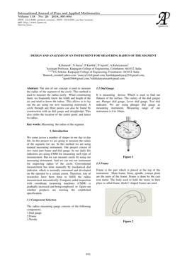 DESIGN and ANALYSIS of an INSTRUMENT for MEASURING RADIUS of the SEGMENT K.Ramesh1, N.Surya2, P.Karthik3, P.Ajeeth4, A.Kalaiyara