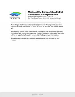 Meeting of the Transportation District Commission of Hampton Roads Thursday, December 13, 2018 • 3:00 P.M