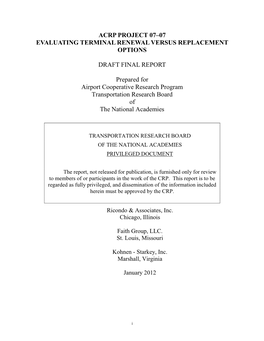 Acrp Project 07–07 Evaluating Terminal Renewal Versus Replacement Options