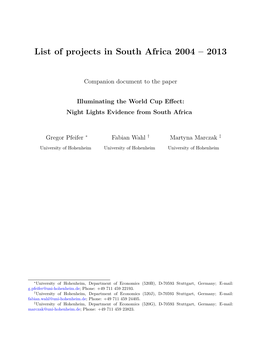 List of Projects in South Africa 2004 – 2013