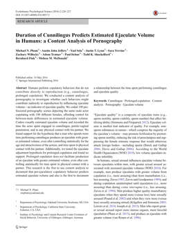 Duration of Cunnilingus Predicts Estimated Ejaculate Volume in Humans: a Content Analysis of Pornography